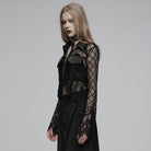 PUNK RAVE Women's Gothic Turn-down Collar Irregular Lace Jacket