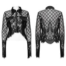 PUNK RAVE Women's Gothic Turn-down Collar Irregular Lace Jacket
