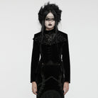 PUNK RAVE Women's Gothic Turn-down Collar Swallow-tailed Velvet Jacket Black