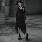 PUNK RAVE Women's Gothic V-neck Long Sleeved Irregular Hem Chiffon Dresses