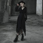 PUNK RAVE Women's Gothic V-neck Long Sleeved Irregular Hem Chiffon Dresses