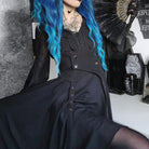 PUNK RAVE Women's Gothic V-neck Long Sleeved Irregular Hem Chiffon Dresses