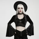 PUNK RAVE Women's Gothic Velvet Bat Wing Collar Flare Sleeve Short Jacket