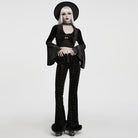 PUNK RAVE Women's Gothic Velvet Bat Wing Collar Flare Sleeve Short Jacket
