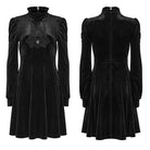 PUNK RAVE Women's Gothic Velvet Embroidered Ruffled High Neck Long Sleeve Dress