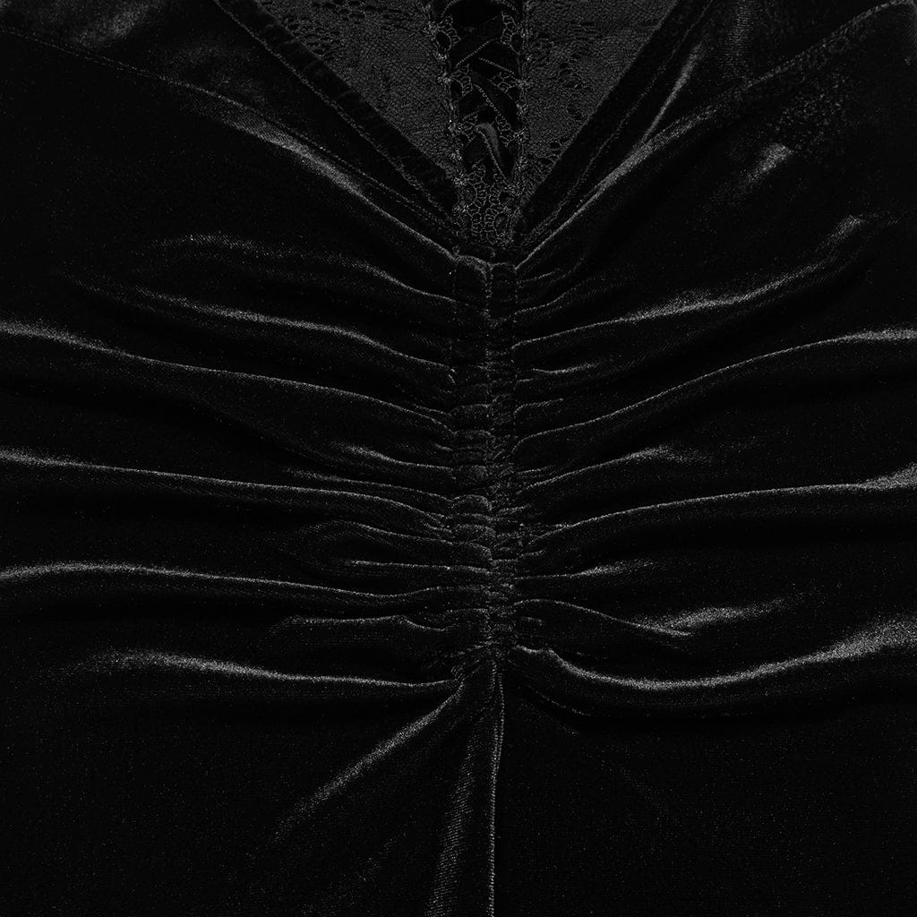 PUNK RAVE Women's Gothic Velvet Ruched Mermaid Skirt Black