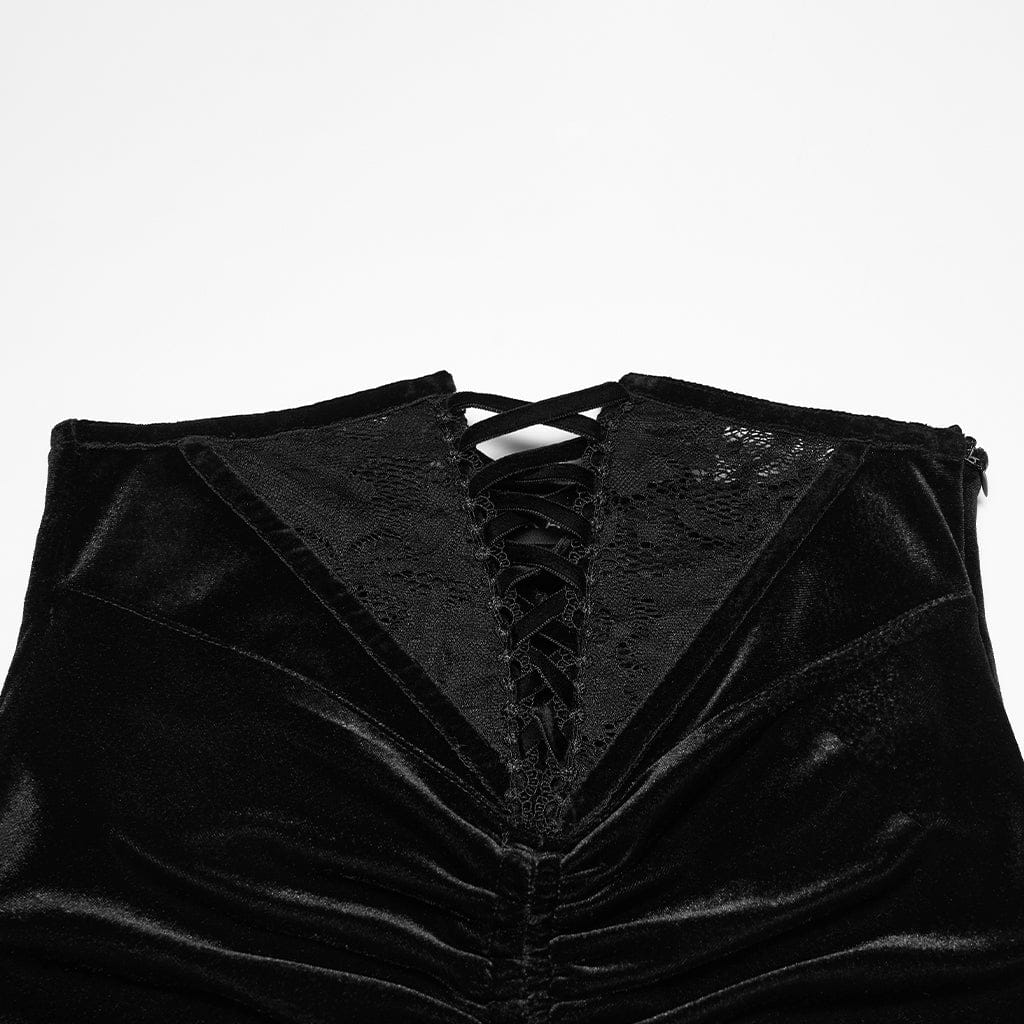 PUNK RAVE Women's Gothic Velvet Ruched Mermaid Skirt Black