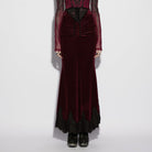 PUNK RAVE Women's Gothic Velvet Ruched Mermaid Skirt Red