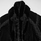 PUNK RAVE Women's Gothic Vintage Embroidered Faux Fur Trim Velvet Cloak
