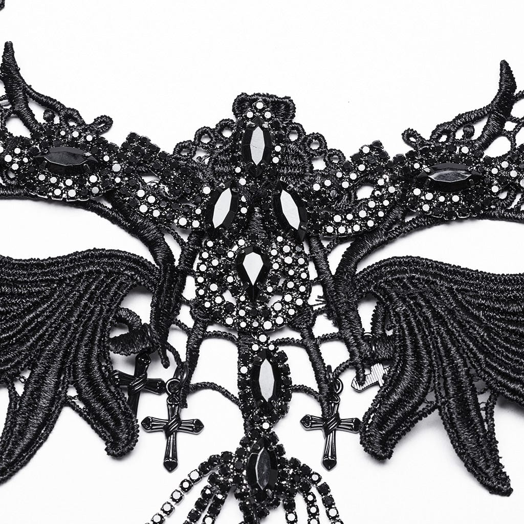 PUNK RAVE Women's Gothic Wing Embroidered Beaded Necklace