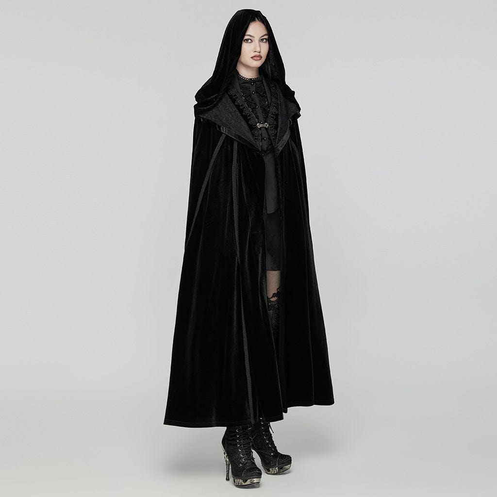 PUNK RAVE Women's Gothic Witchy Velvet Cloak with Hood