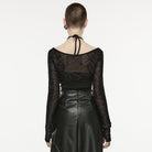 PUNK RAVE Women's Grunge Black Mesh Cape with Halterneck Top