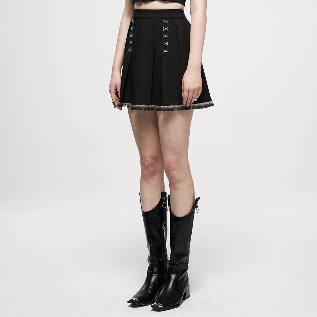 PUNK RAVE Women's Grunge Crisscross Short Pleated Skirt