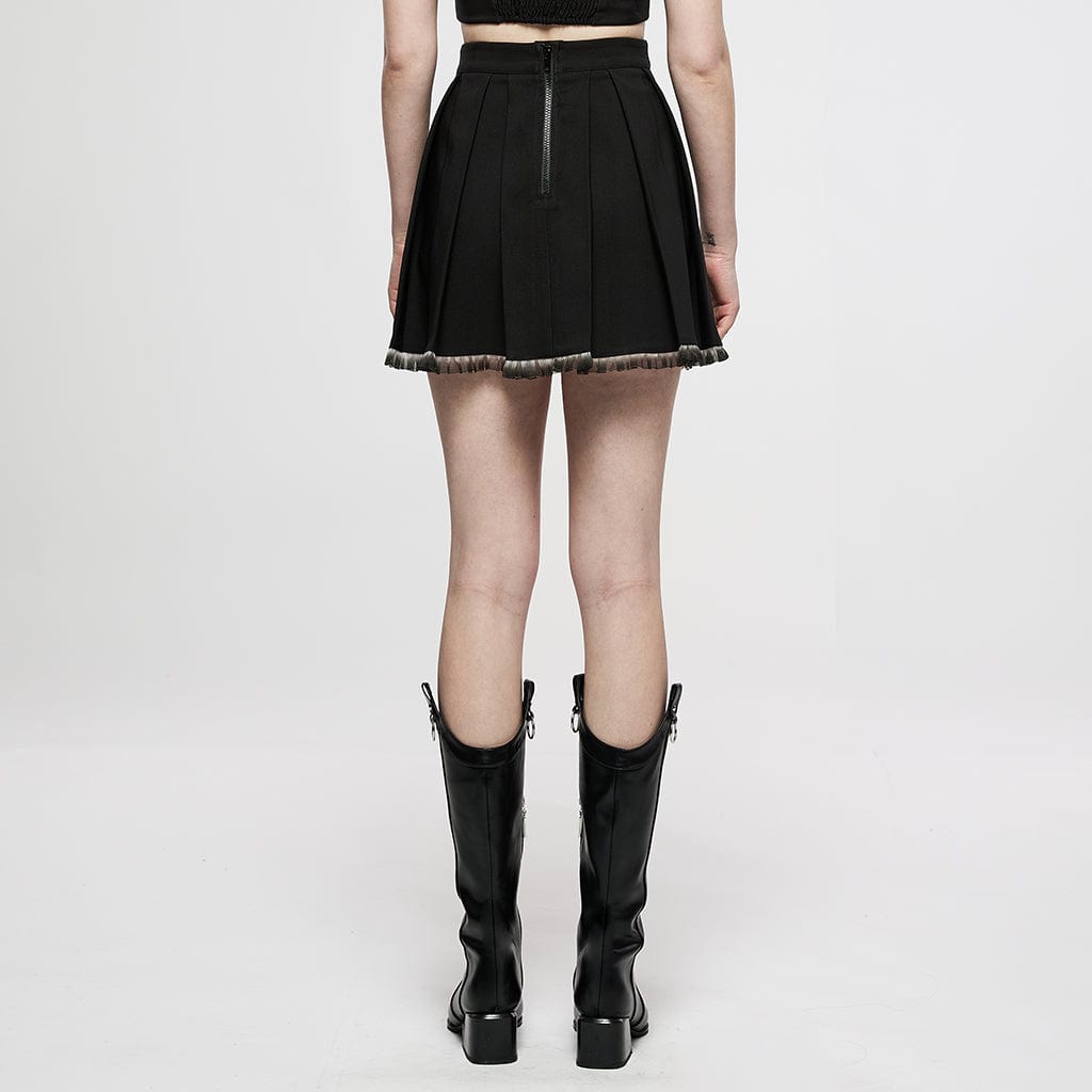 PUNK RAVE Women's Grunge Crisscross Short Pleated Skirt