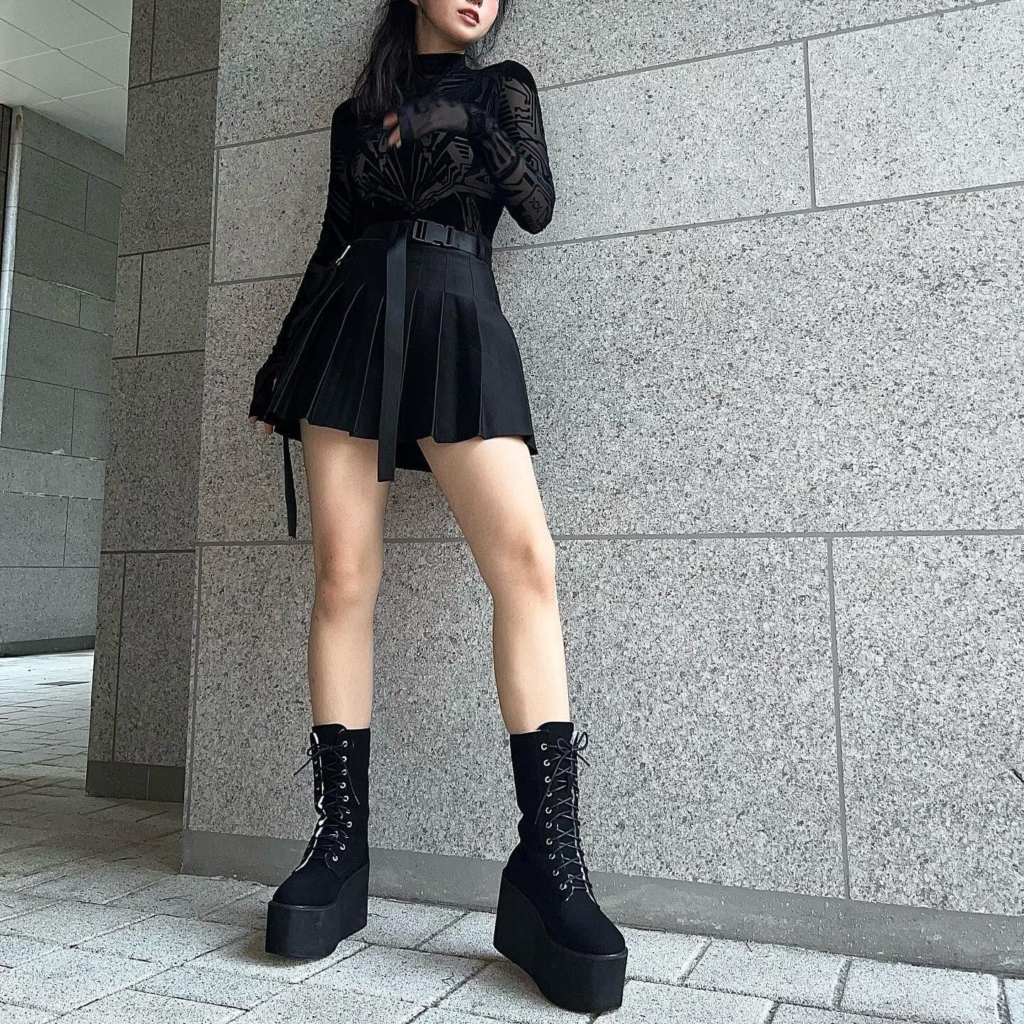 PUNK RAVE Women's Grunge Geometric Pattern Long Sleeve Shirts