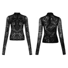 PUNK RAVE Women's Grunge Geometric Pattern Long Sleeve Shirts