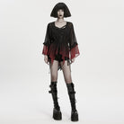 PUNK RAVE Women's Grunge Gradient Flared Sleeve Sheer Chiffon Shirt