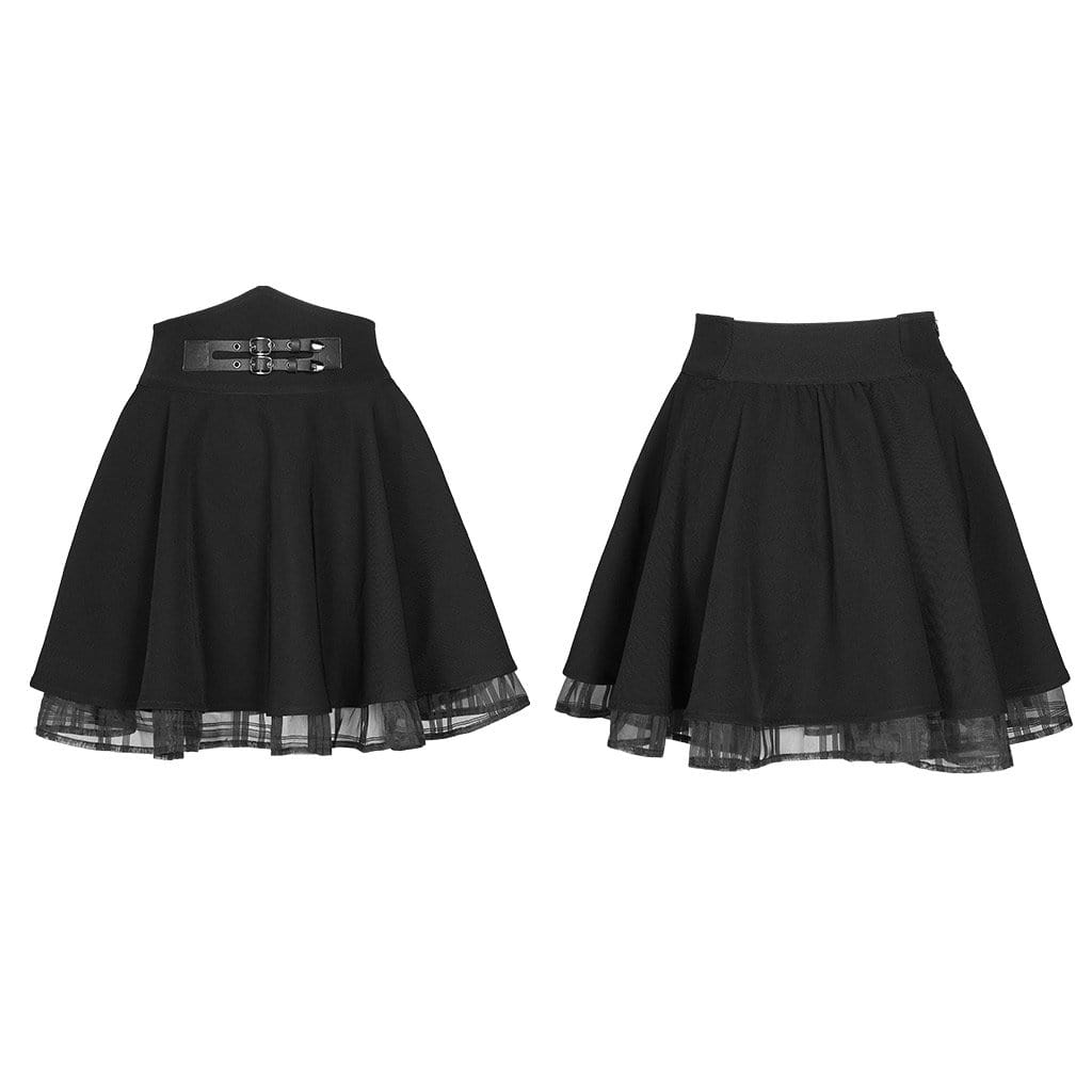 PUNK RAVE Women's Grunge High-Waisted JK Black Pleated Skirts