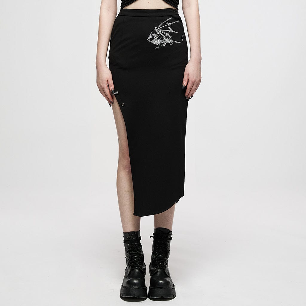 PUNK RAVE Women's Grunge Landscape Painting Side Cutout Long Wrapped Skirt