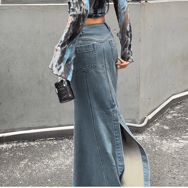 PUNK RAVE Women's Grunge Multi-pocket Denim Fishtail Skirt