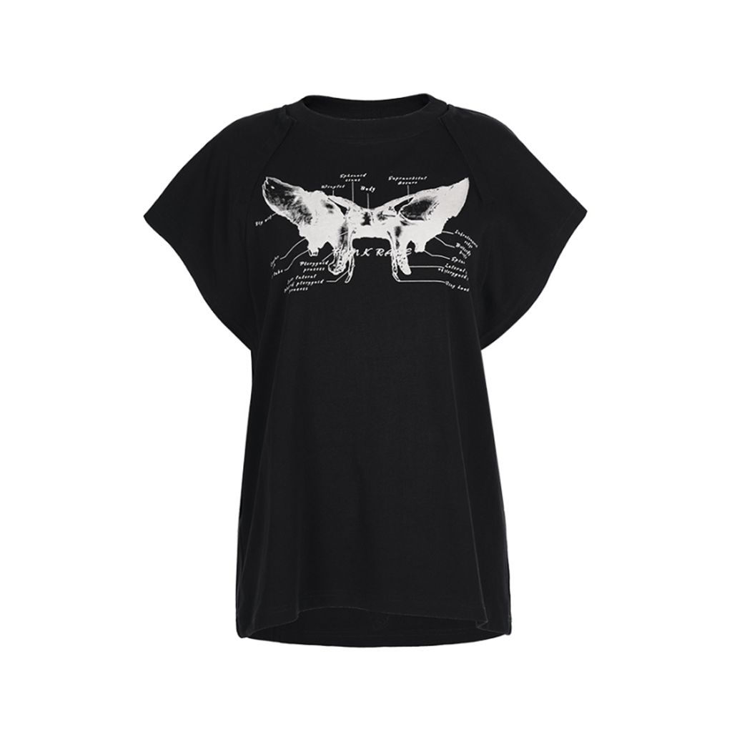 PUNK RAVE Women's Grunge Off Shouder Butterfly Printed Casual Tee