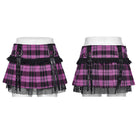 PUNK RAVE Women's Grunge Plaid Eyelet Mesh Ring Pleated Skirt Violet