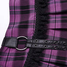 PUNK RAVE Women's Grunge Plaid Eyelet Mesh Ring Pleated Skirt Violet