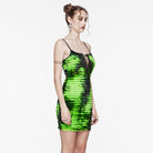 PUNK RAVE Women's Grunge Ruffled Tie-dyed Slip Dress Green