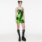 PUNK RAVE Women's Grunge Ruffled Tie-dyed Slip Dress Green