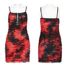 PUNK RAVE Women's Grunge Ruffled Tie-dyed Slip Dress Red