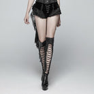 PUNK RAVE Women's Lolia Lace-up Lace Hem Velvet Shorts With Long Ruffles