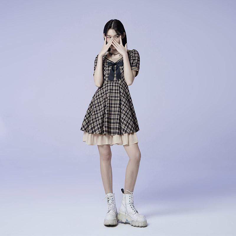 PUNK RAVE Women's Lolita Jk Plaid Dress