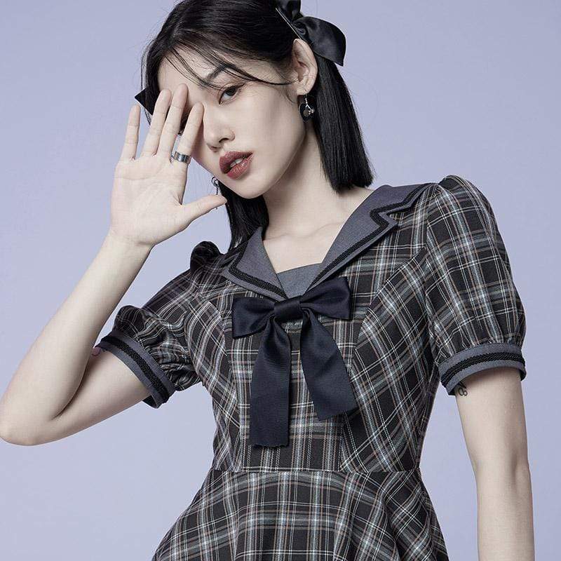 PUNK RAVE Women's Lolita Jk Plaid Dress