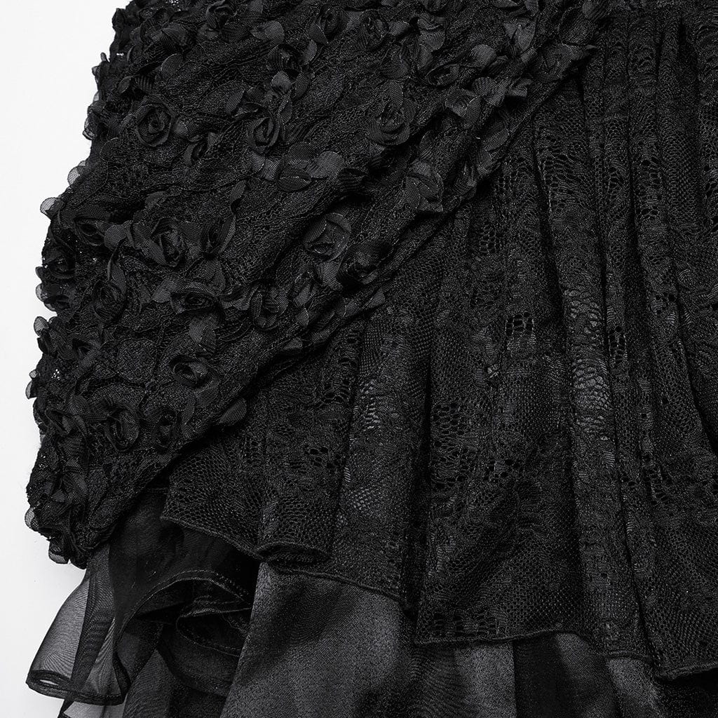 PUNK RAVE Women's Lolita Puff Sleeved Layered High/low Prom Dress