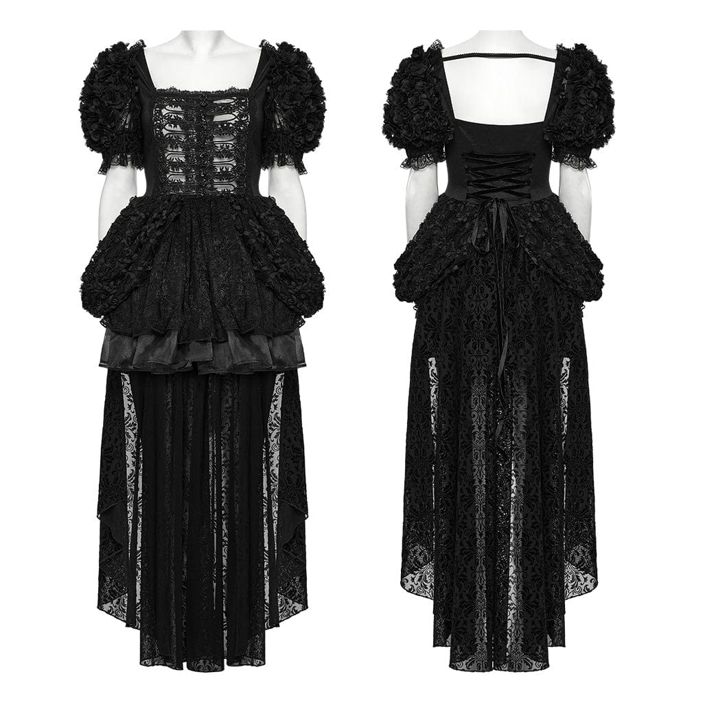 PUNK RAVE Women's Lolita Puff Sleeved Layered High/low Prom Dress