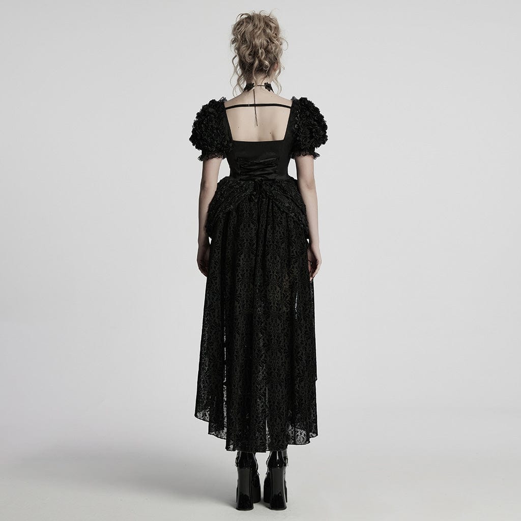 PUNK RAVE Women's Lolita Puff Sleeved Layered High/low Prom Dress