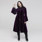 PUNK RAVE Women's Plus Size Gothic Flared Sleeved Velvet Coat with Hood
