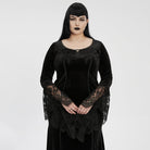 PUNK RAVE Women's Plus Size Gothic Floral Embroidered Lace Splice Velvet Gown Dress Black
