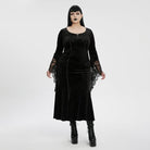 PUNK RAVE Women's Plus Size Gothic Floral Embroidered Lace Splice Velvet Gown Dress Black