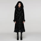 PUNK RAVE Women's Plus Size Gothic Fluffy Splice Lace Hem Coat with Hood