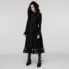 PUNK RAVE Women's Plus Size Gothic Fluffy Splice Lace Hem Coat with Hood