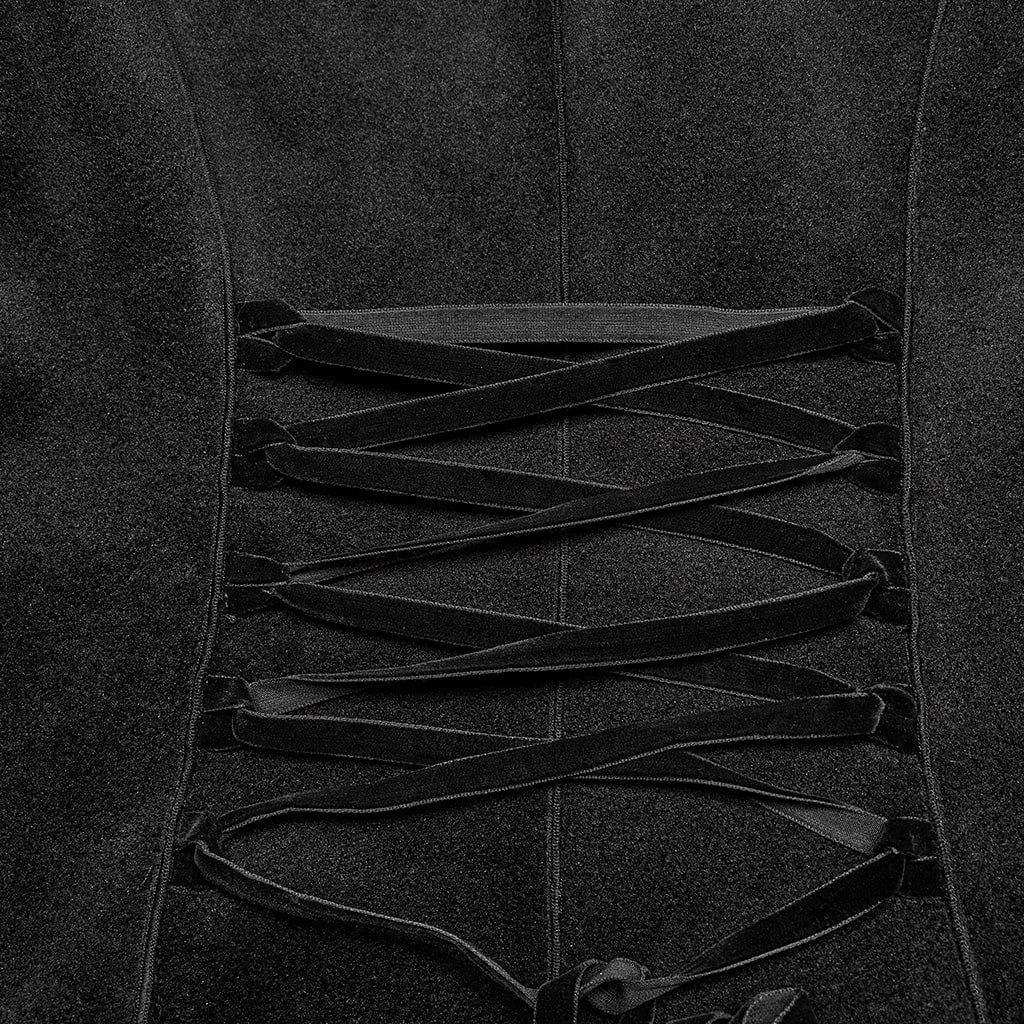 PUNK RAVE Women's Plus Size Gothic Fluffy Splice Lace Hem Coat with Hood