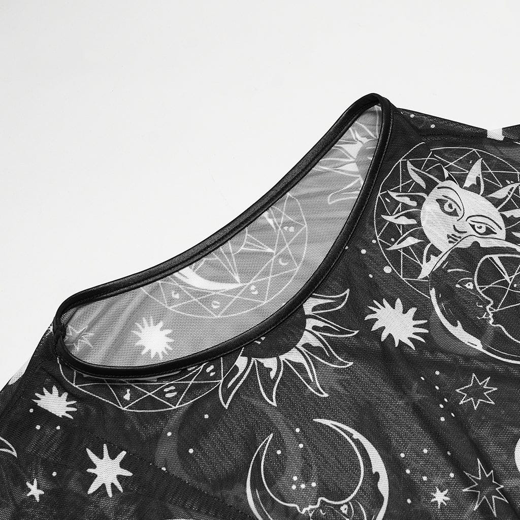 PUNK RAVE Women's Plus Size Gothic Half-high Collar Sun Mesh Tank Top