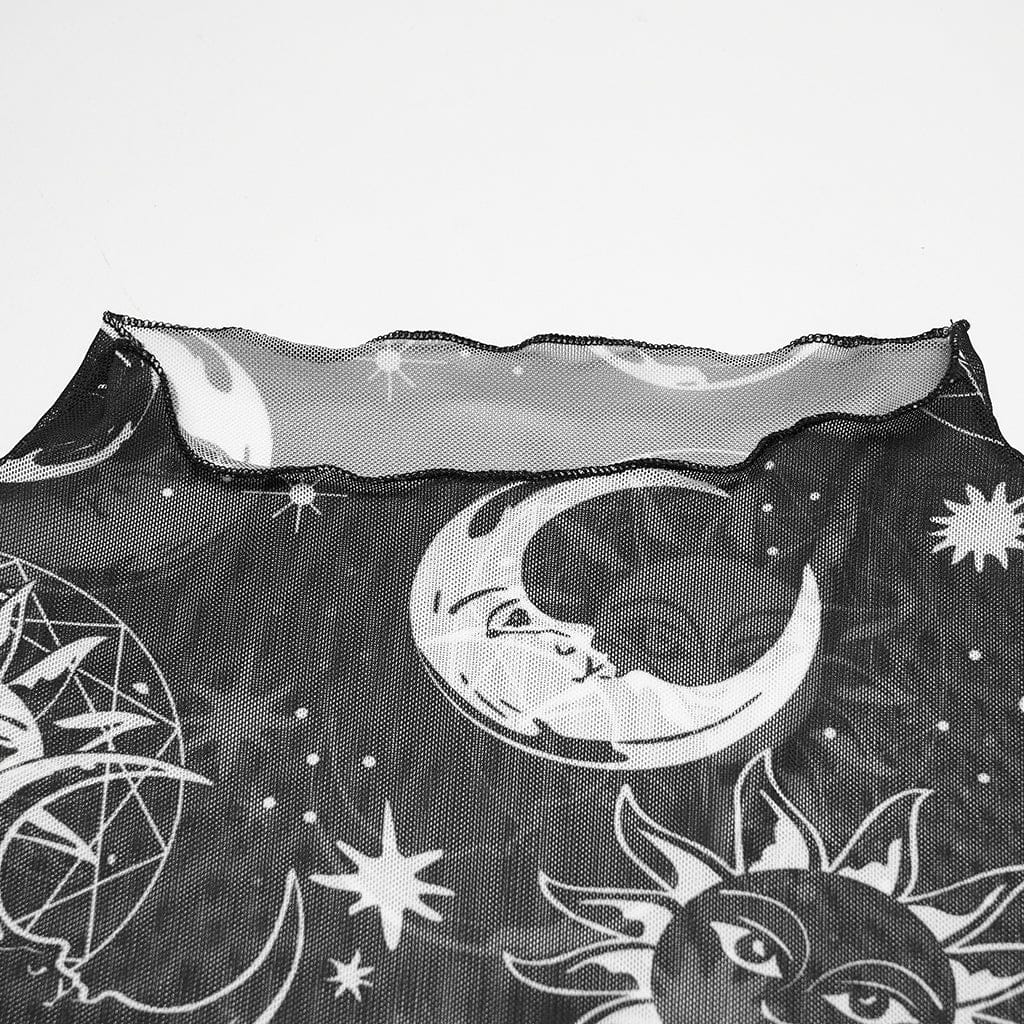 PUNK RAVE Women's Plus Size Gothic Half-high Collar Sun Mesh Tank Top