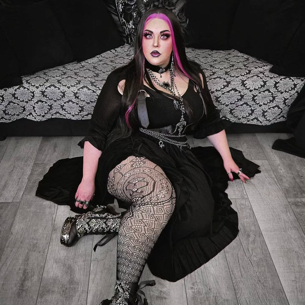 PUNK RAVE Women's Plus Size Gothic Irregular Cutout Party Dress