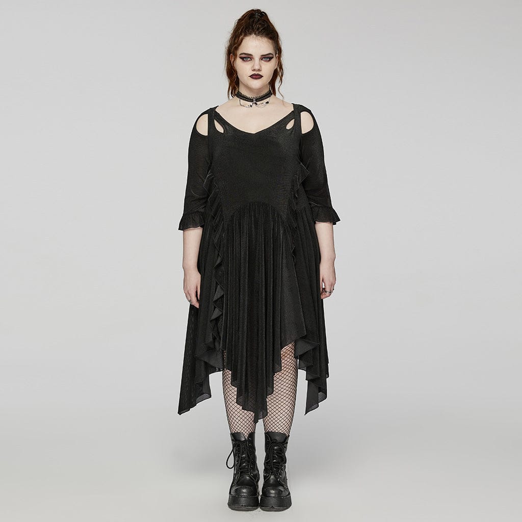 PUNK RAVE Women's Plus Size Gothic Irregular Cutout Party Dress