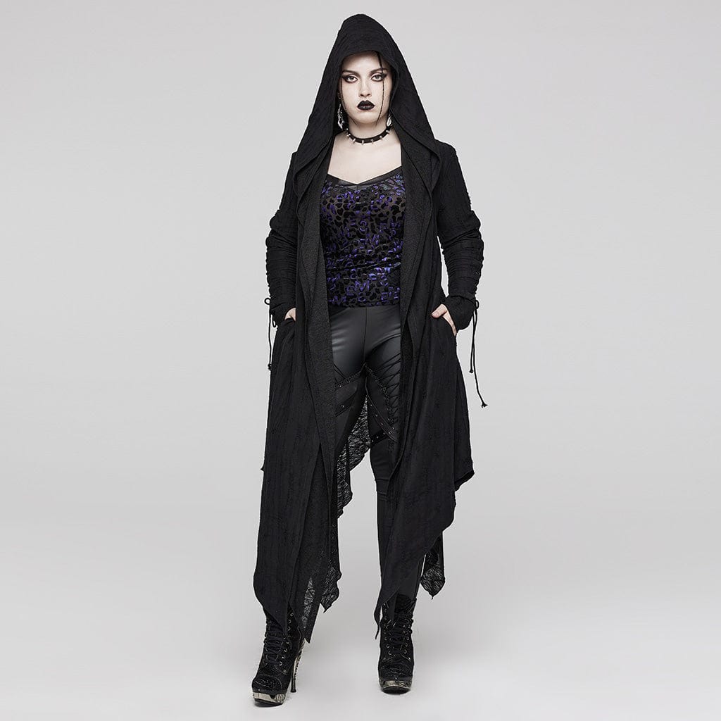 PUNK RAVE Women's Plus Size Gothic Irregular Strappy Distressed Coat