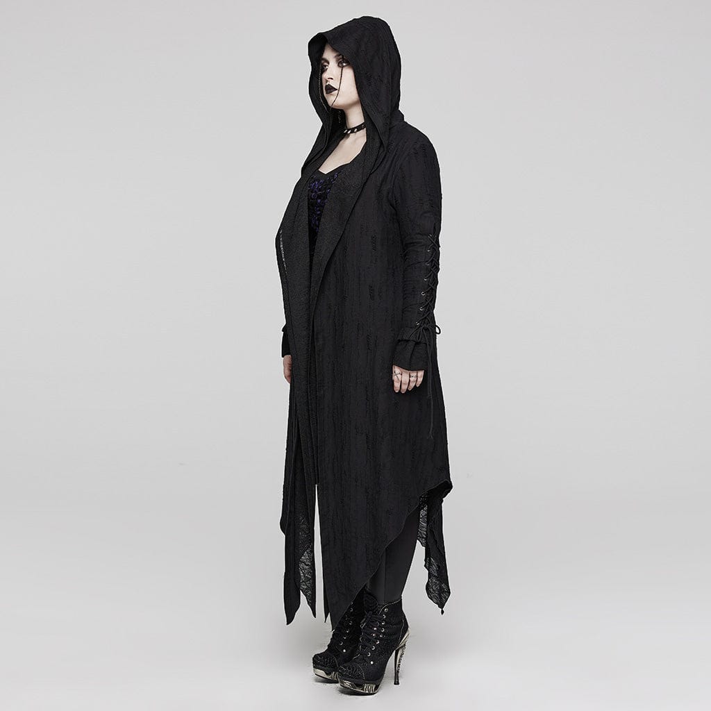 PUNK RAVE Women's Plus Size Gothic Irregular Strappy Distressed Coat