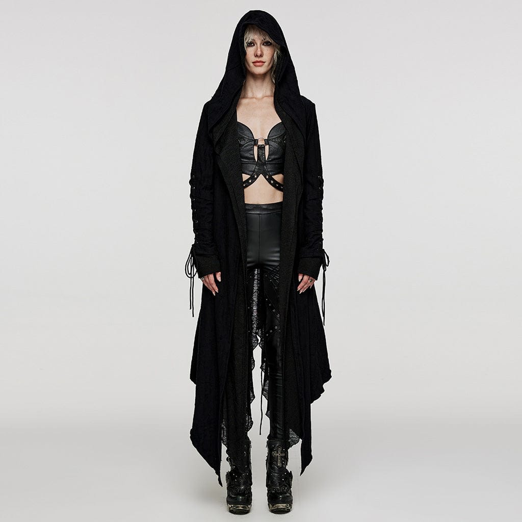 PUNK RAVE Women's Plus Size Gothic Irregular Strappy Distressed Coat