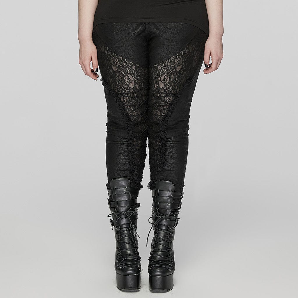 PUNK RAVE Women's Plus Size Gothic Lace-up Lace Splicing Pants